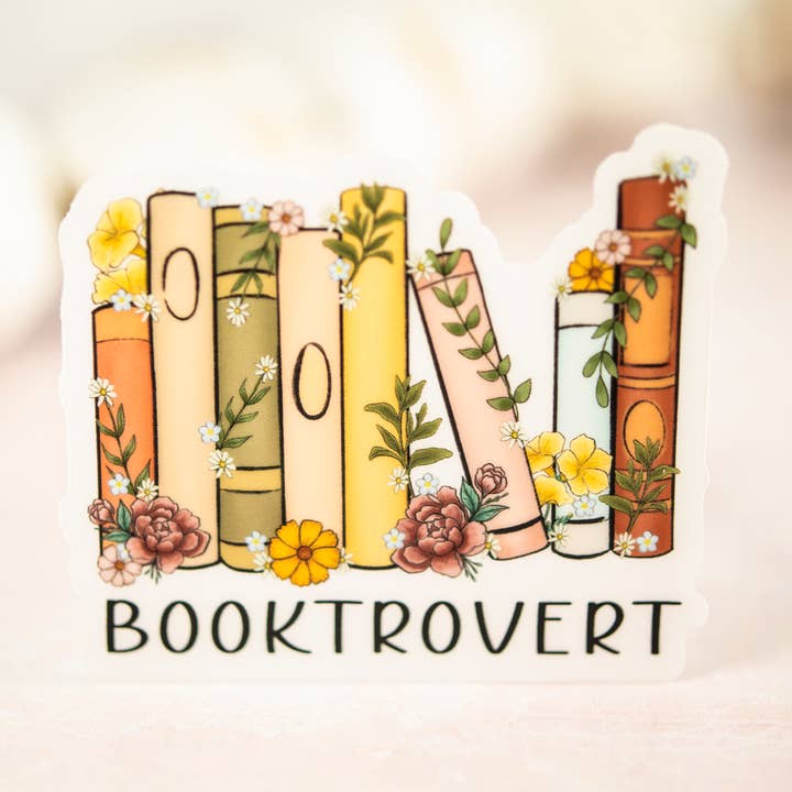 Booktrovert, gelber, floraler Vinylaufkleber, 3x3 Zoll für den Großhandel von Savannah and James Co