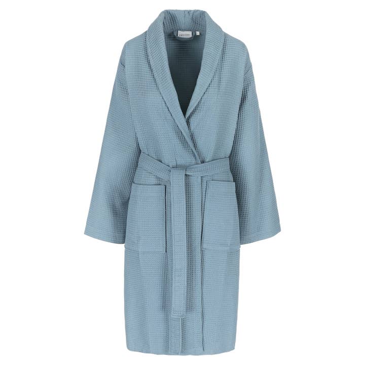 Peignoir de sauna en coton gaufré - Bleu jean pour la vente par Casilin