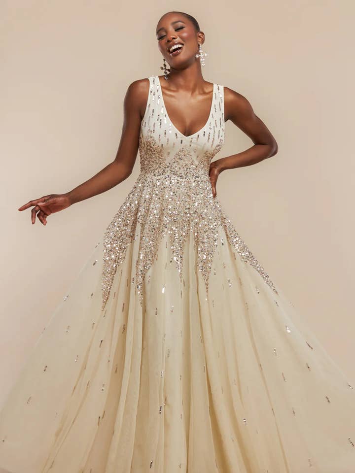 Goddiva Sunray Pärlbroderad Paljett A-linje Ärmlös DR2882 för wholesale av Goddiva