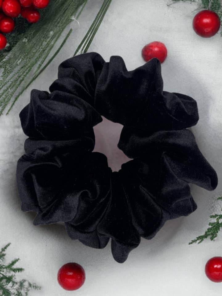 Vera. | a black stretch velvet scrunchie for wholesale by Scrunch Girls