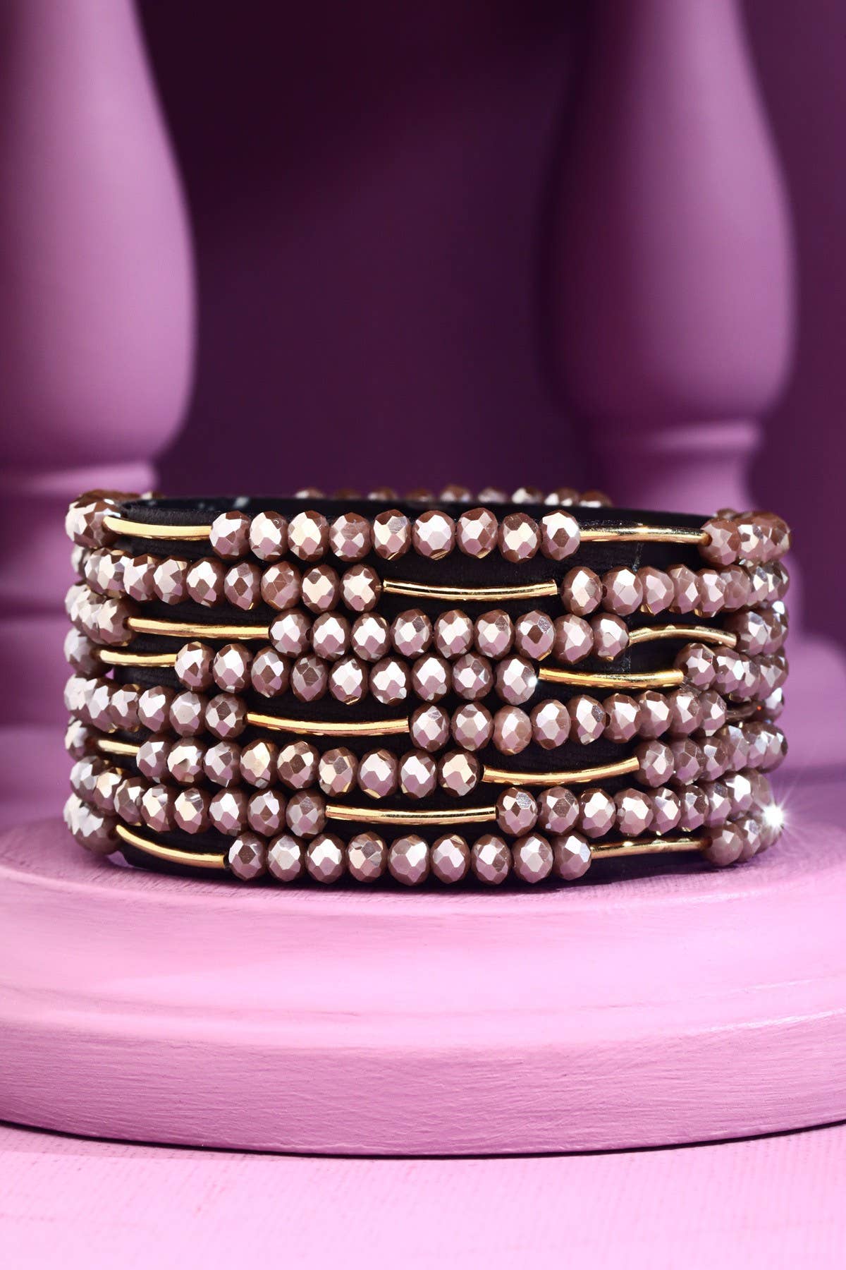 Urbanista - Wholesale Beaded Bracelet - 8 Layer Stackable Glass bead & Metal bracelet 9