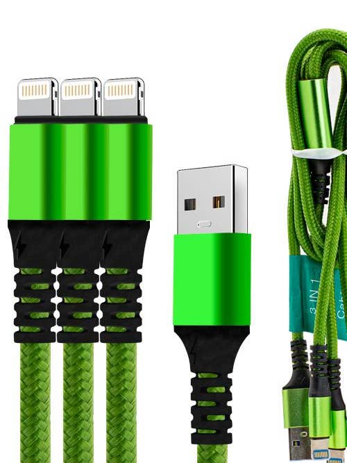 3 In 1 Cable With Triple iPh Head Jacks 3IPH Green for wholesale by Mighty Wireless