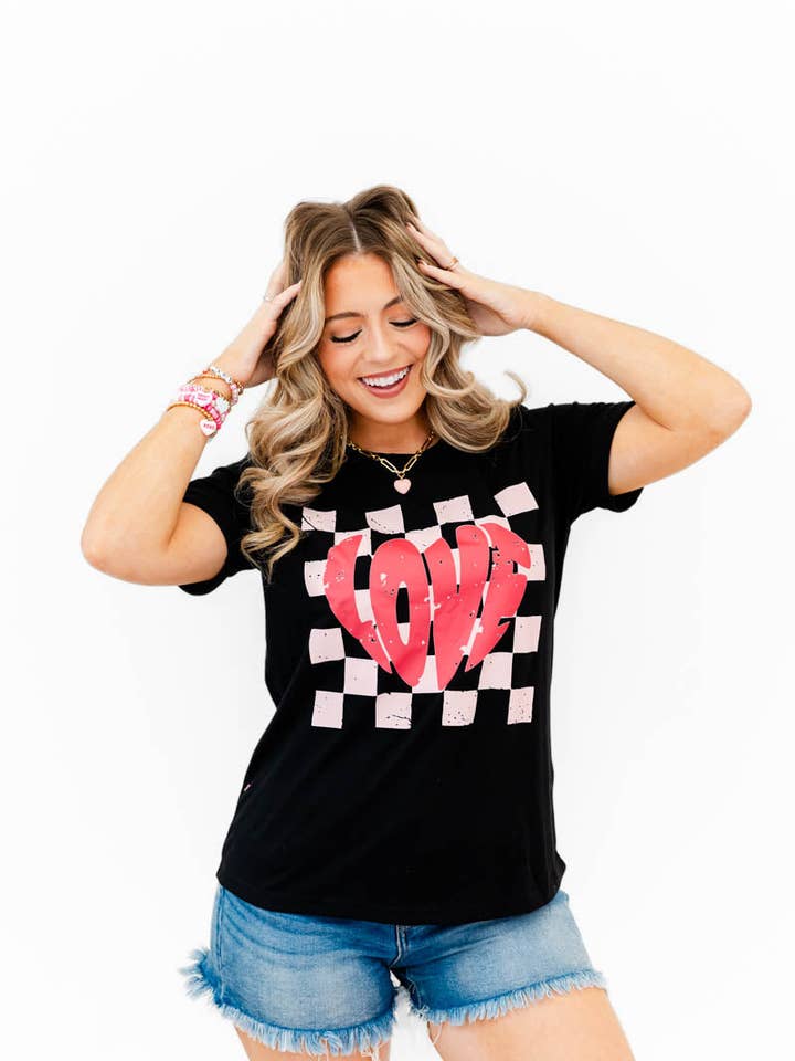 Checkered Love Tee for wholesale by Whiskey Darling