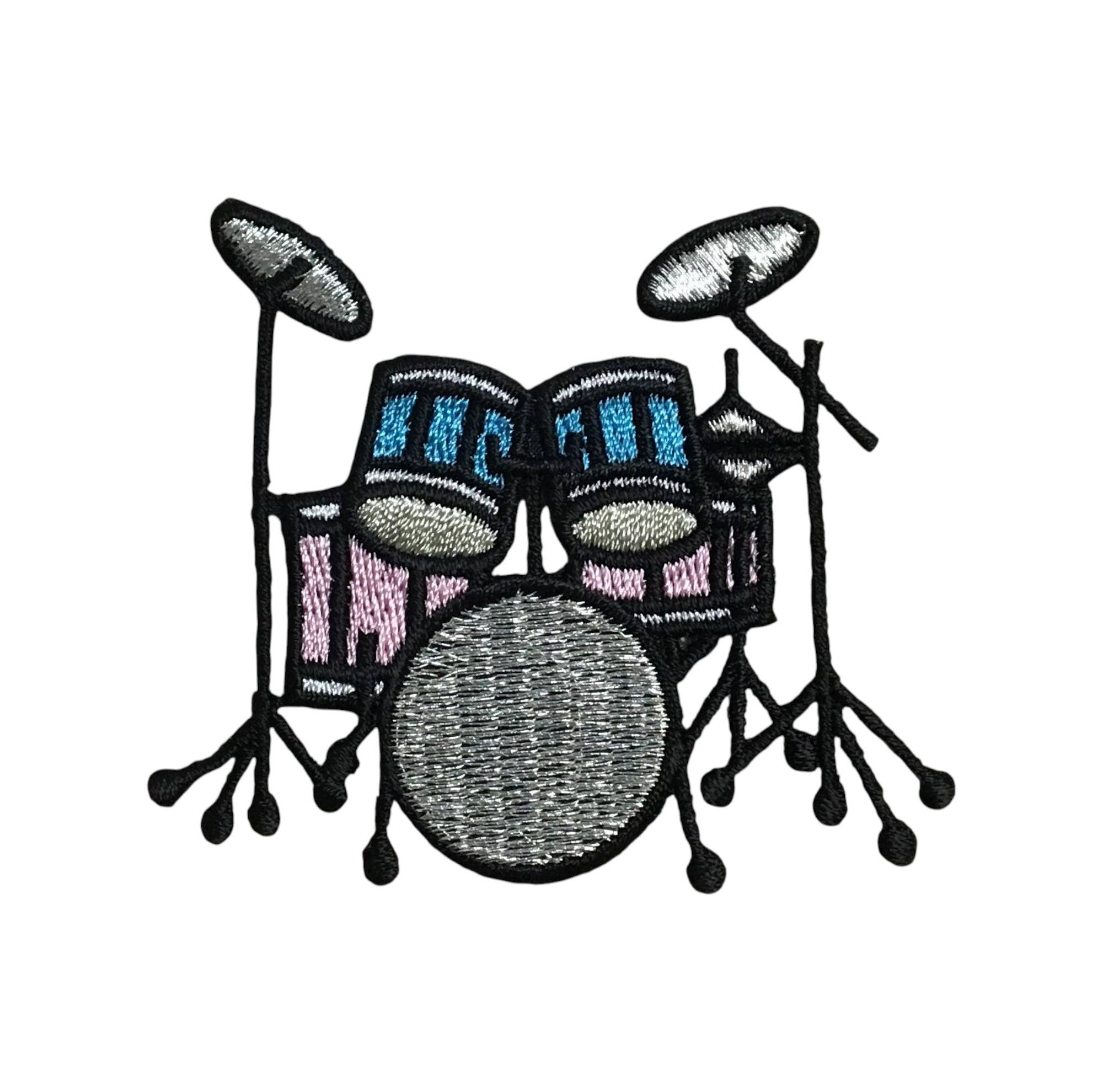 Wholesale Applique - Wholesale Patch - Drum Kit - Pink/Turquoise Musical Instrument Iron on Patch0