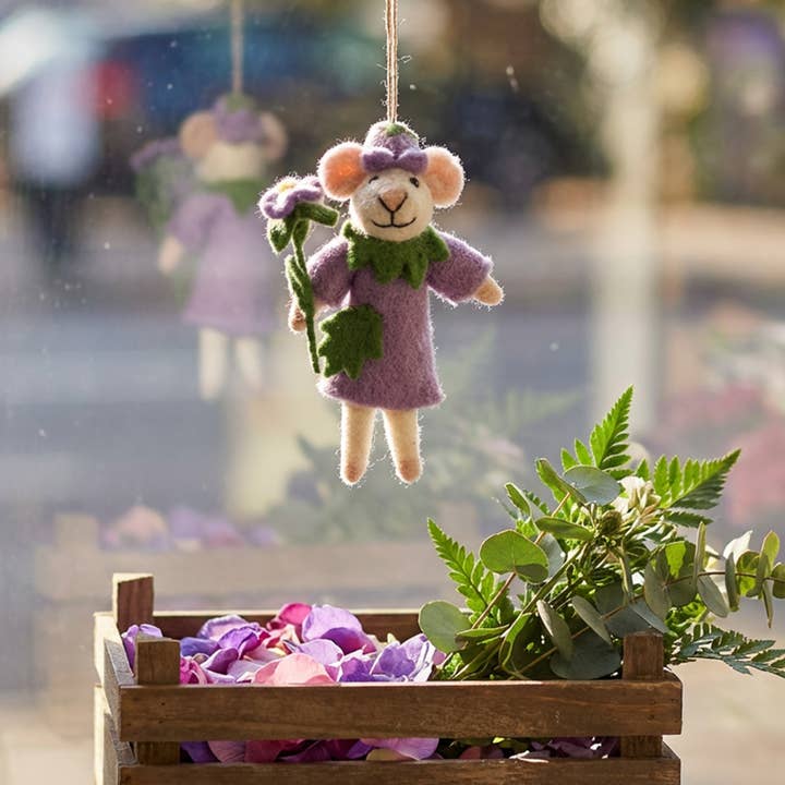 Handmade Felt Violet the Mouse Hanging Decoration for wholesale by Felt So Good