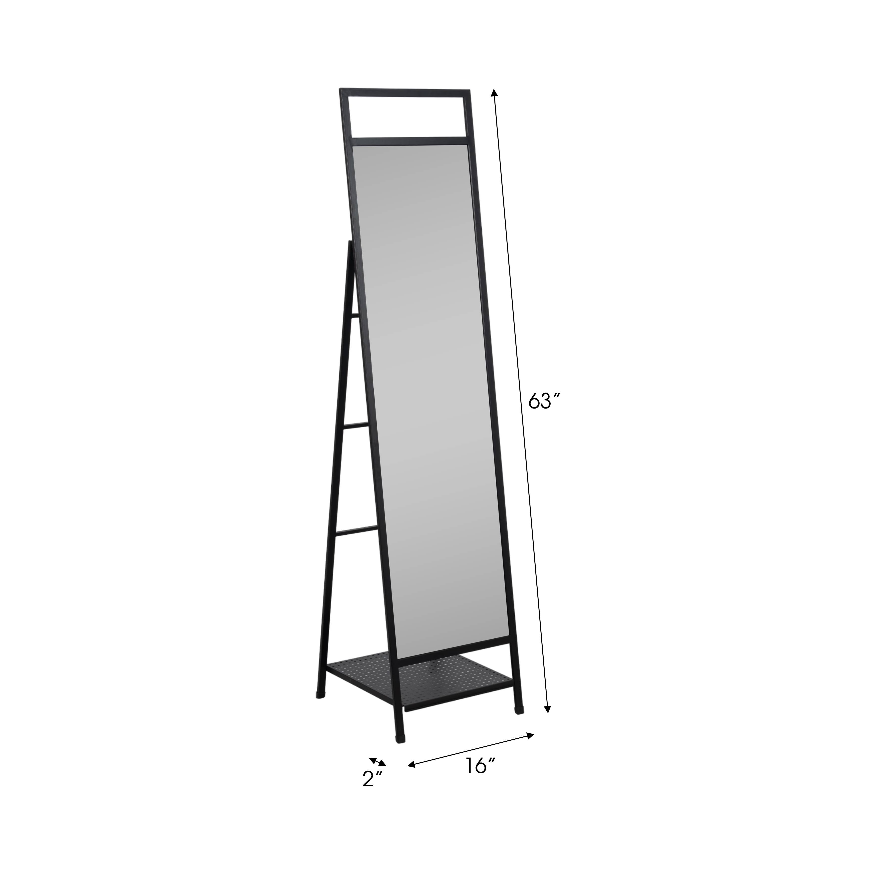 Sagebrook Home - Wholesale Floor Mirror - Floor Mirror - Black Metal Freestanding with Shelf, 63 in.2