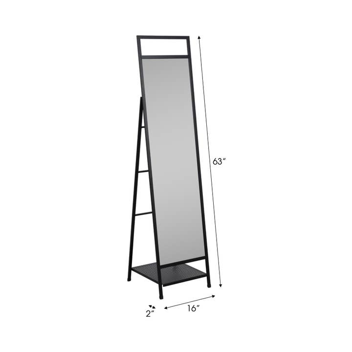 Sagebrook Home - Wholesale Floor Mirror - Floor Mirror - Black Metal Freestanding with Shelf, 63 in.2