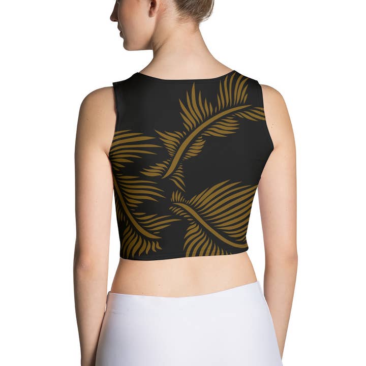 Crop Top design Lines 4 Peace en negro y marrón avellana para venta al por mayor de Natascha van Es Fingerprint Art