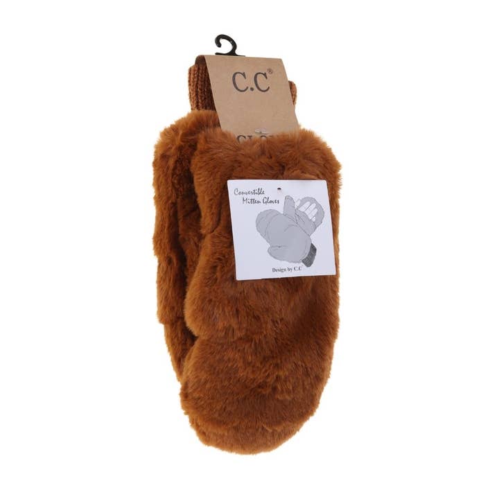 C.C Beanie - Wholesale Mittens - Women's - Fuzzy Lined Fur Women's Convertible Mittens