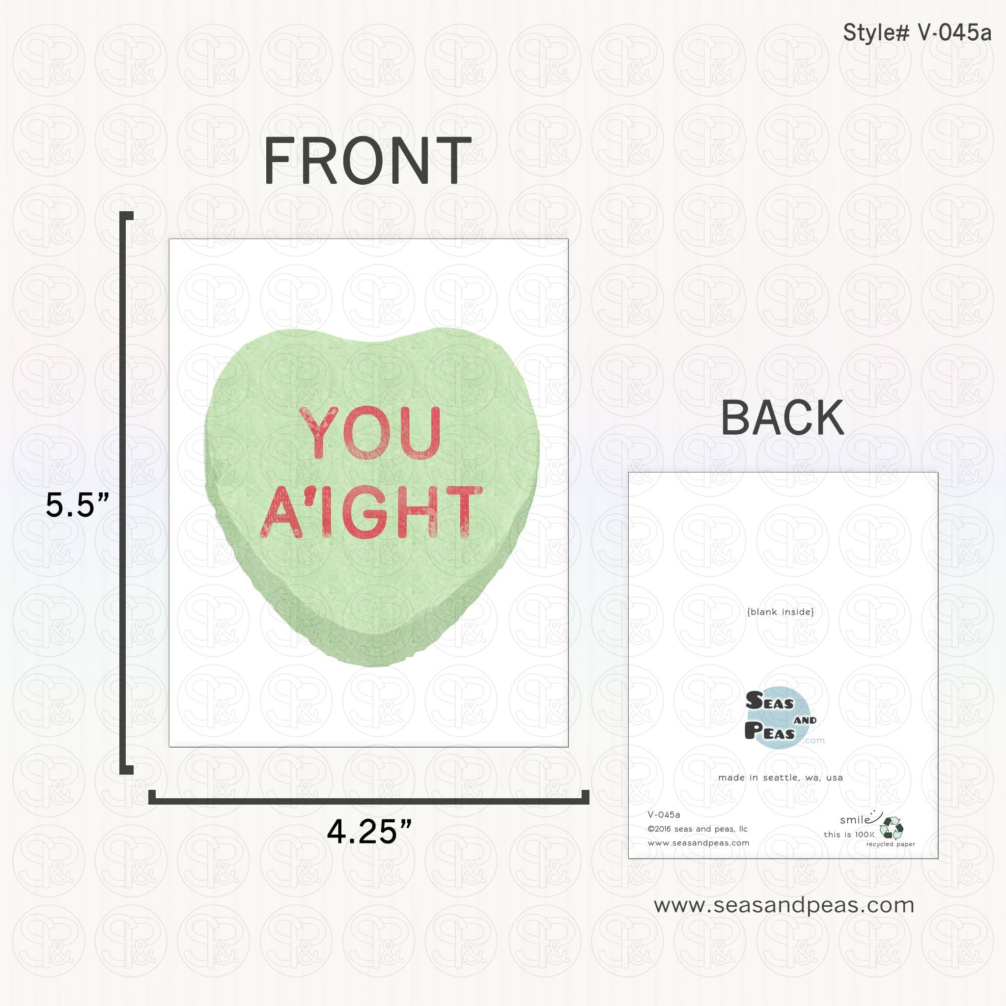 Seas and Peas, LLC - Wholesale Valentine's Day Card - You A'ight Conversation Heart Valentine Card2