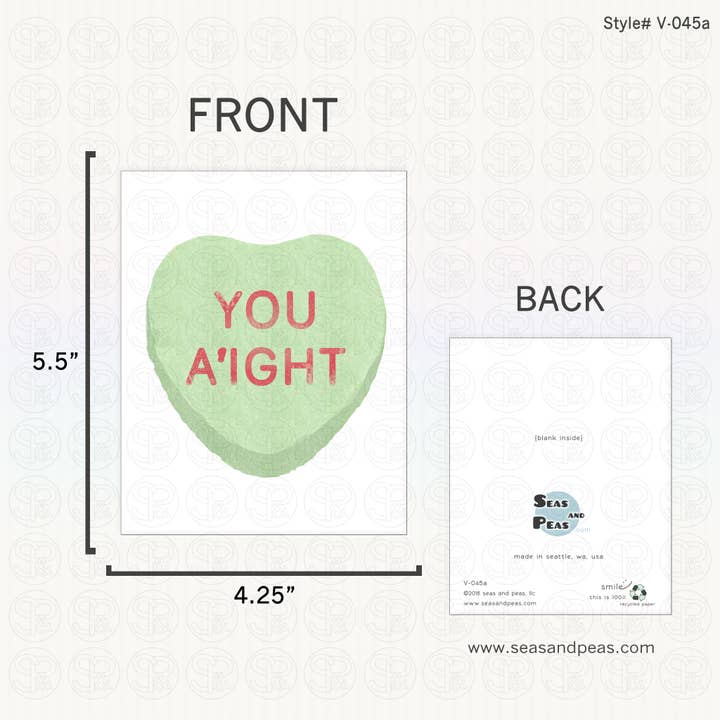 Seas and Peas, LLC - Wholesale Valentine's Day Card - You A'ight Conversation Heart Valentine Card2