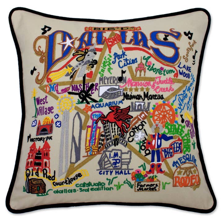 Dallas Hand-Embroidered Pillow for wholesale by catstudio
