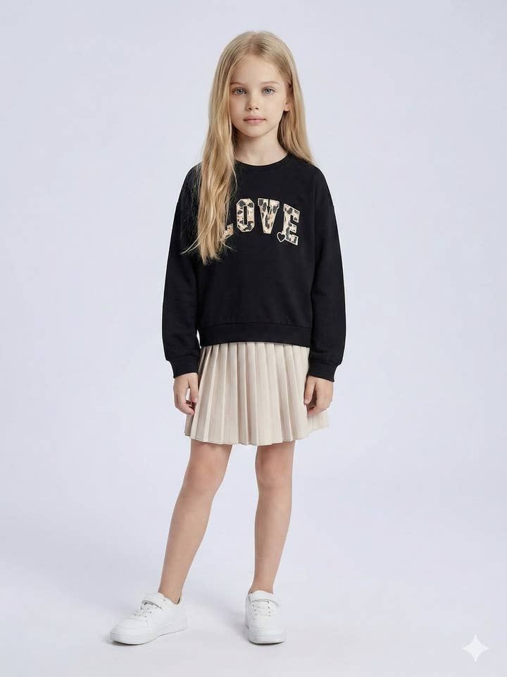 Set met katoenen sweatshirt en plooirok voor meisjes voor wholesale door MINI MIGNON PARIS