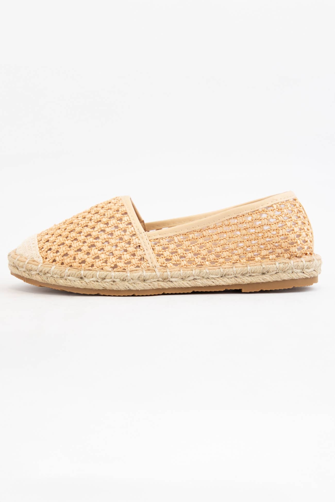 NATURAL WEEKLY DEAL CAP TOE DESIGN RAFFIA MESH FLATS for wholesale on Faire3