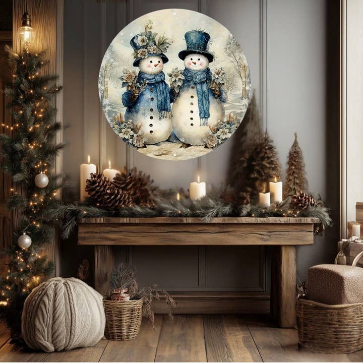 Snowman Friends Holiday Door Wreath -Sign & Wall Decor    for wholesale by Whiskey & Lace Outfitters /The Longhorn Hippie Co.