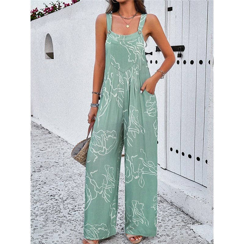 ShieldChic - Wholesale Jumpsuit - Women's - Contrast Color Printing Sleeveless Wide Leg Jumpsuits3