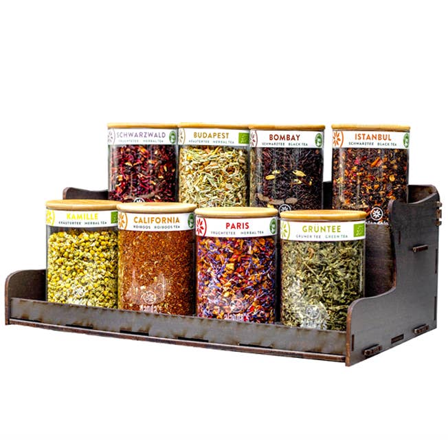 TEEBAR | Wooden shelf with storage jars, various sizes for wholesale by alanda's