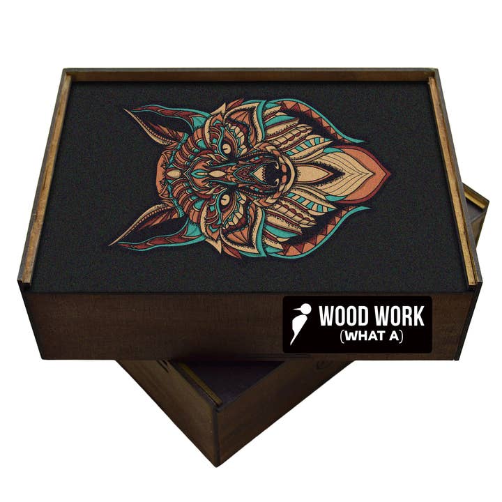 WAWW Artisanal Wooden Puzzles - Wholesale Puzzle - Adult - WOLF wooden jigsaw Puzzle | 23" Whimsies | Animal Totem6