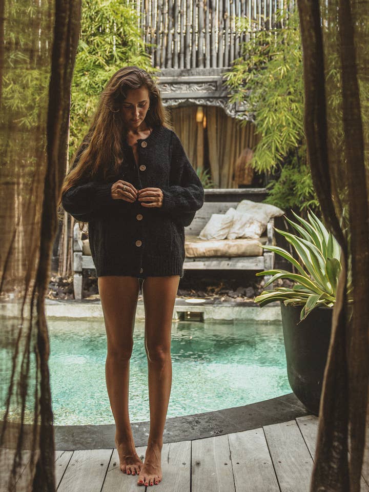 Hand Knitted Mohair Cardigan in Raven Black for wholesale by Noa & Rain