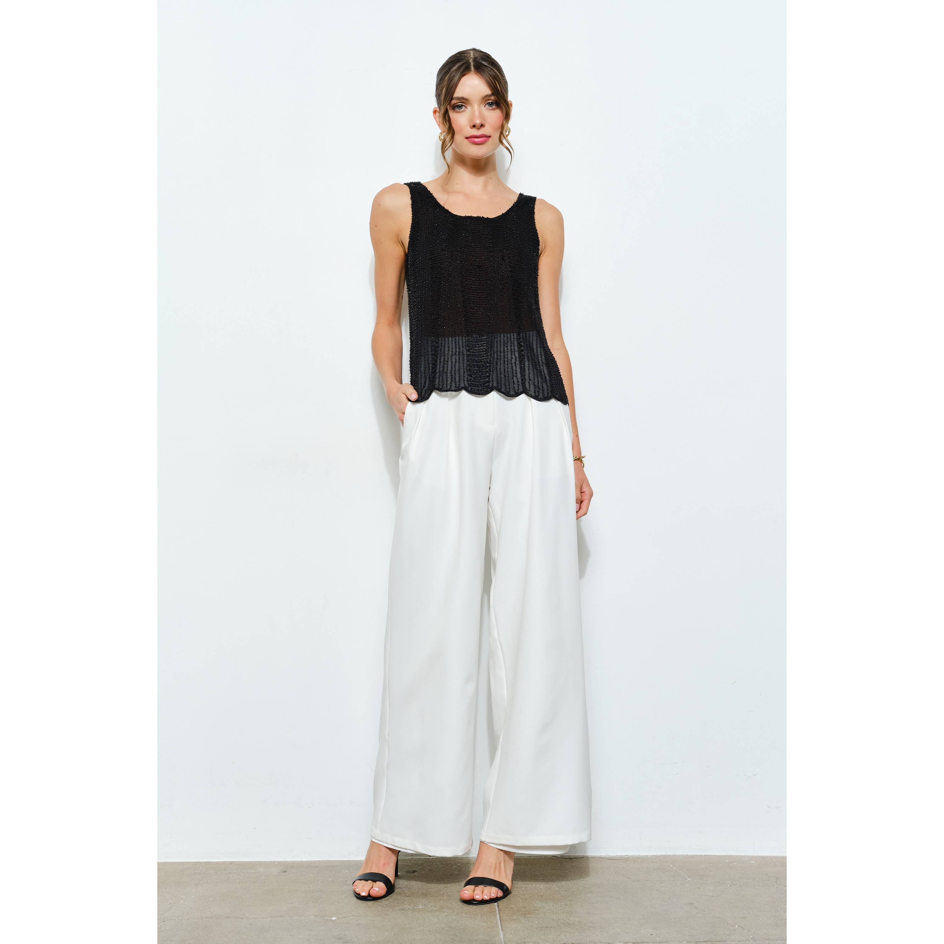 INA - Wholesale Blouse - Women's - All Over Beaded Scallop Hem Sleeveless Top13