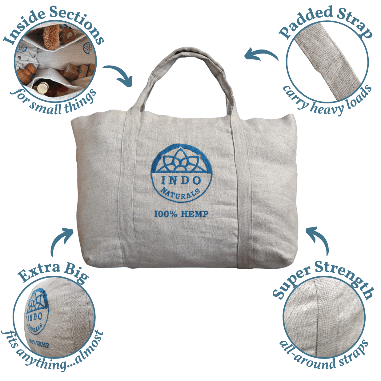 Indo Naturals - Wholesale Tote Bag - Women's - BIG BAG: 100% Hemp1