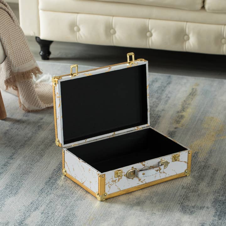 Quickway Imports – wholesale Decorative box – Set of 2 Luxury Marble White and Gold Hand Luggage Suitcase