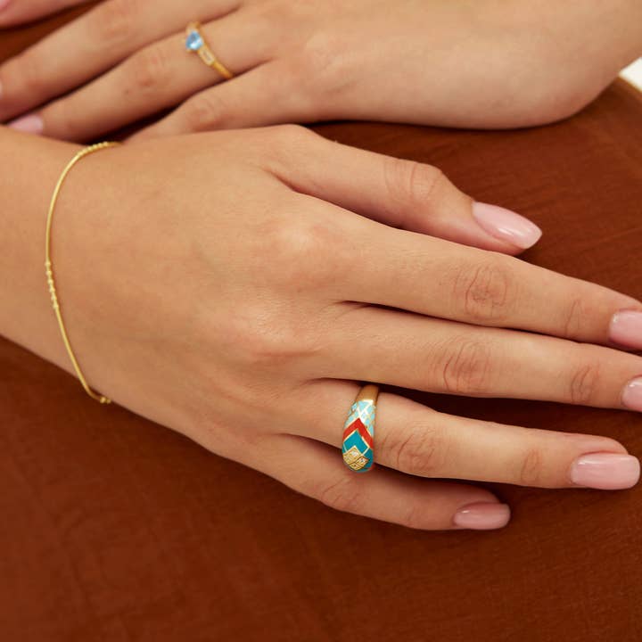 Spero London – wholesale Band/Stackad Ring – Emalj blå fem färg Sterling Silver Dome Ring