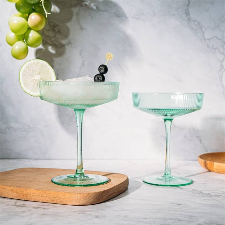 The Wine Savant / Khen Glassware - Wholesale Cocktail/likeur glas - Mintgroene Ripple cocktail- en champagneglazen - set van 25