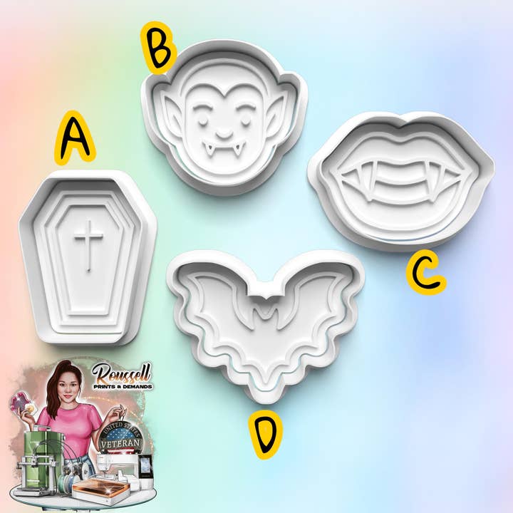 Vampire Cookie Cutter: Halloween Theme, 3D Printed for wholesale by Roussell Prints and Demand LLC