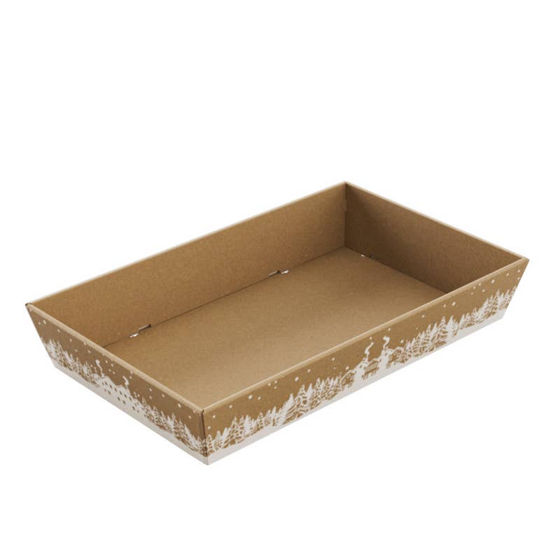 Deffrennes - Wholesale Basket - Winter rectangular cardboard basket in snow 33x20x7.5cm0