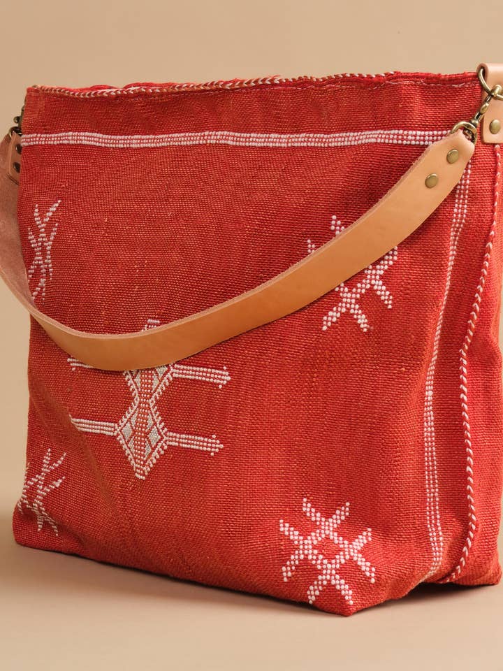 Coral Moroccan Cactus Silk Tote for wholesale by Jenna Bee
