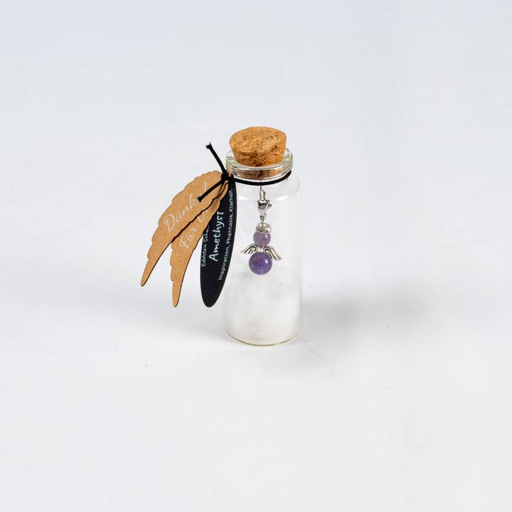 RADULY - Vente Cadeaux pour invités - Présentoir en verre avec pierres précieuses : ange gardien