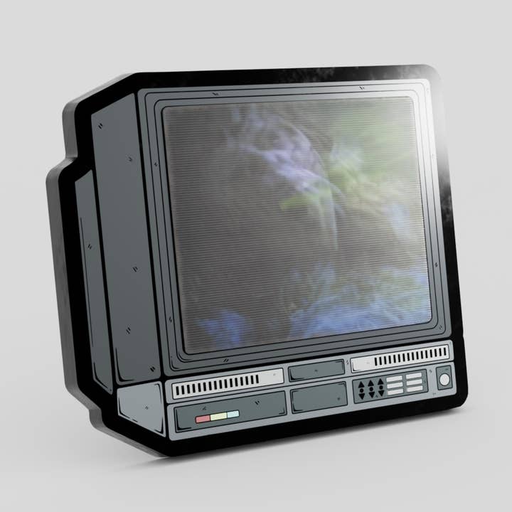 2.5" Lenticular Exorcist CRTV Enamel Pin for wholesale by GoopyGoblins