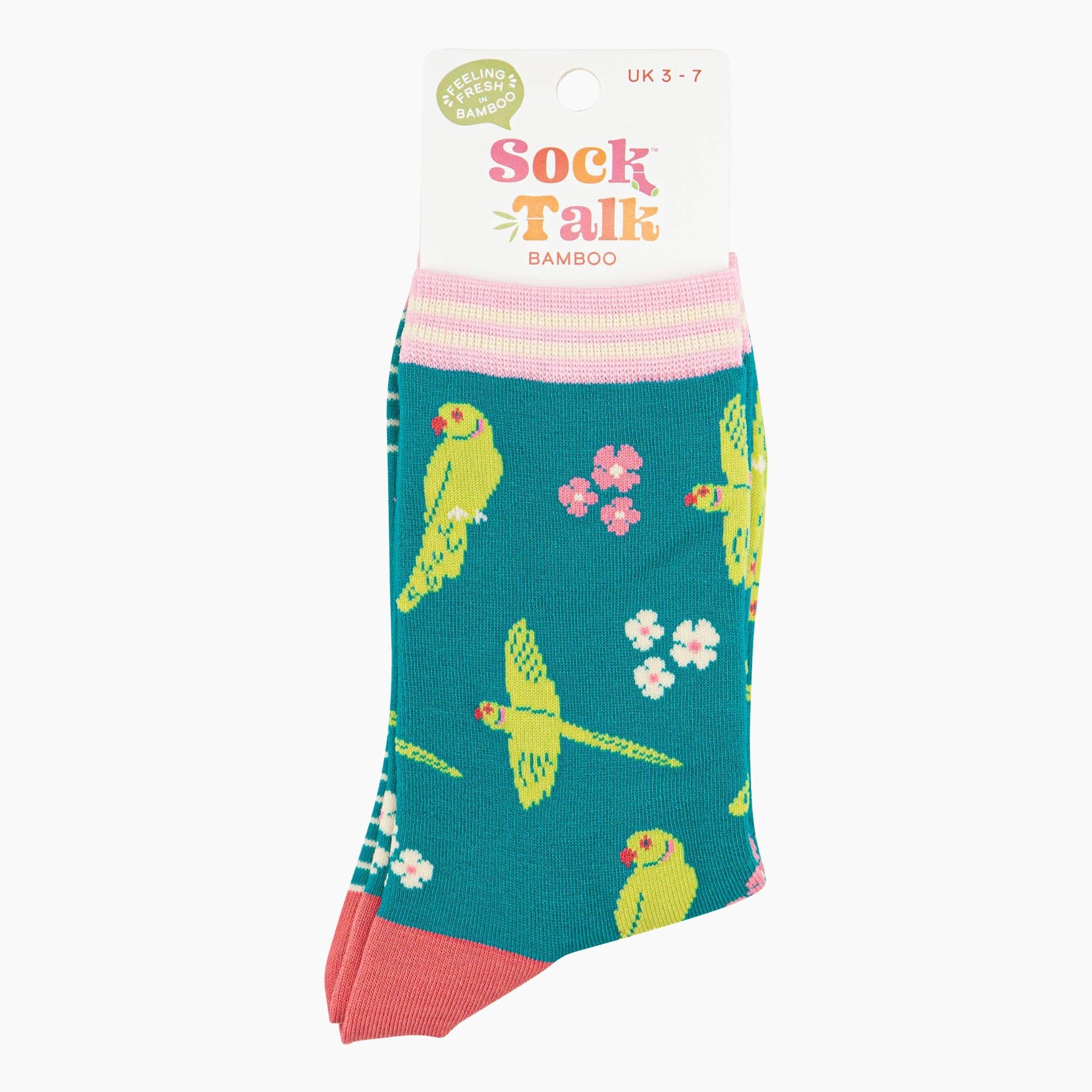 Sock Talk - Wholesale Socks - Women's - Women's Bamboo Socks - Teal, Ring Necked Parakeet3