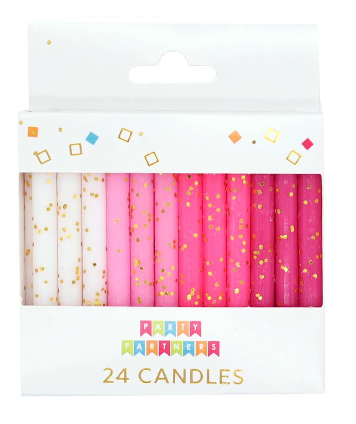 Party Partners - Wholesale Cake candle - Pink & White Gold Glitter 24 Candles Set
