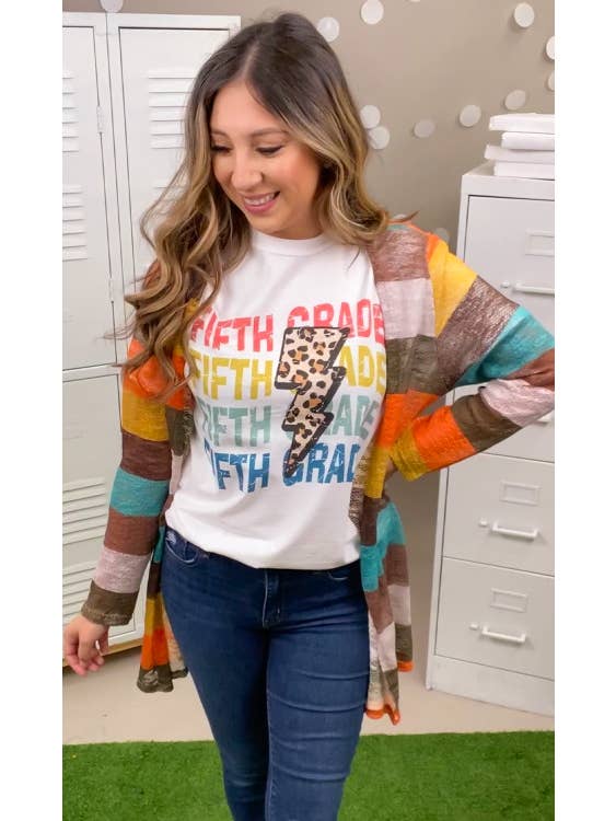 Sugar Stitch - Wholesale Screen Printed T-Shirt - Women's - School Leopard Lightning Bolt Graphic T-Shirt