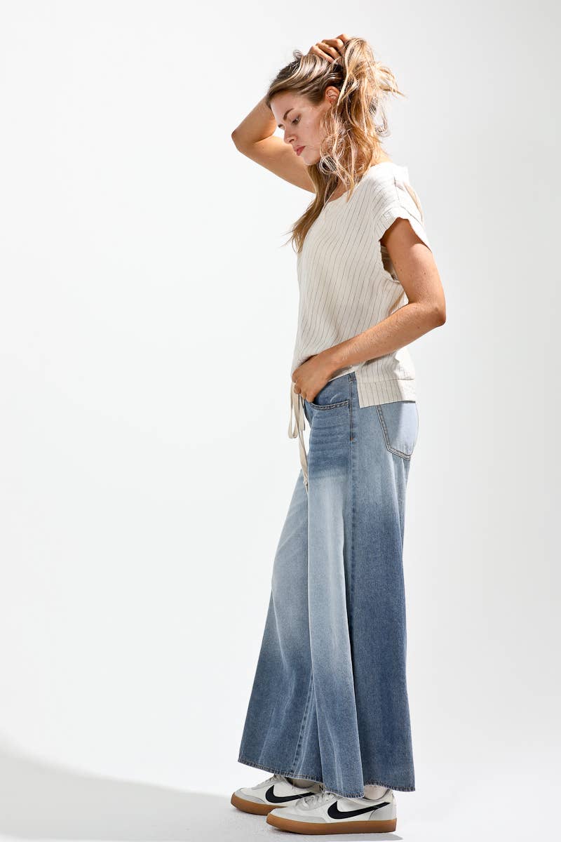 NOABOA - Wholesale Jeans - Women's - MK7559 Waist strap included ombre dyed wide denim pants4