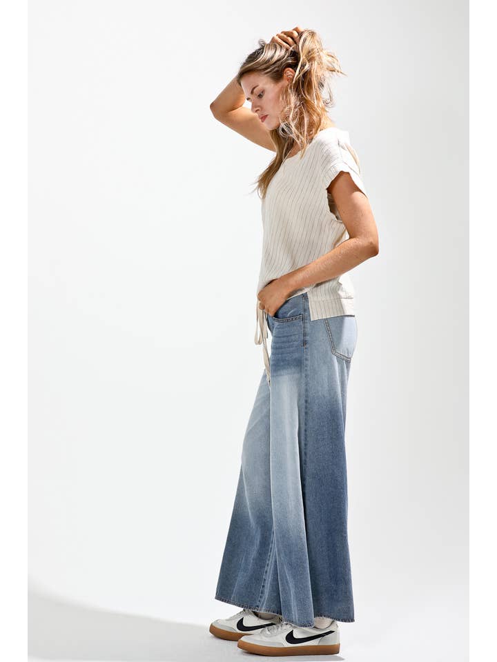 NOABOA - Wholesale Jeans - Women's - MK7559 Waist strap included ombre dyed wide denim pants4