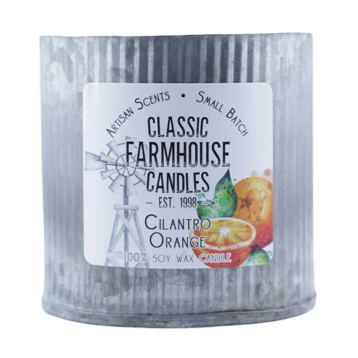 ¡NUEVO! Vela grande de soja en lata, color naranja y cilantro para venta al por mayor de Classic Farmhouse Candles