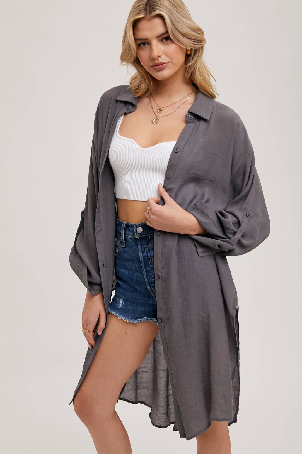 Bluivy - Wholesale Button Down Shirt - Women's - BUTTON-UP VENTED LONGLINE SHIRT62