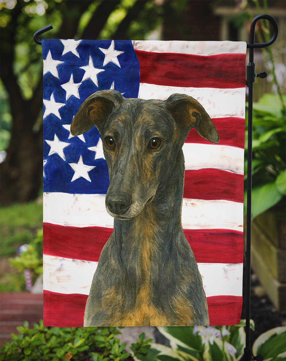 Caroline's Treasures - Wholesale Flag - Blue Brindle Greyhound American Flag Garden Flag WDK62731