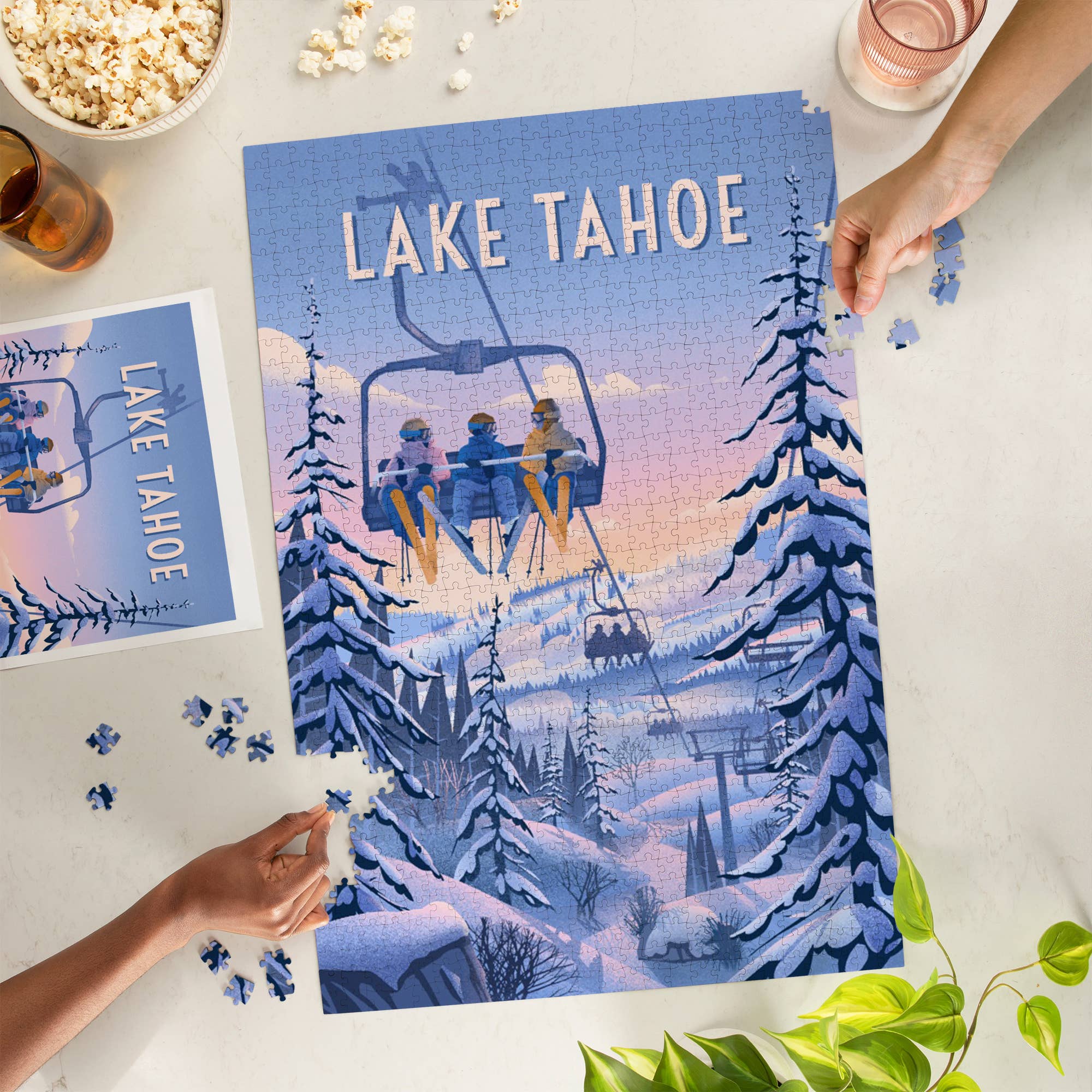 Lantern Press - Wholesale Puzzle - Adult - 1000 PIECE PUZZLE Lake Tahoe, Chill on the Uphill Ski Lift1