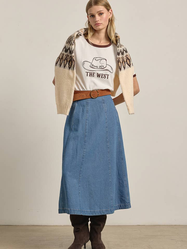 A-Line Denim Long Skirt - RS1056 for wholesale by RAISONNEL