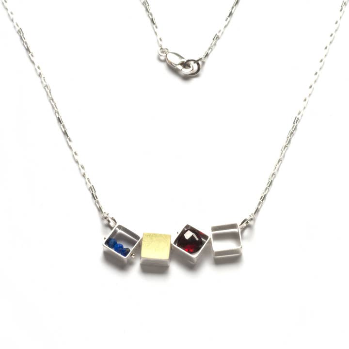 MJ41N - 4 SMALL Squares Necklace, Horizontal for wholesale by ASHKA DYMEL Studio