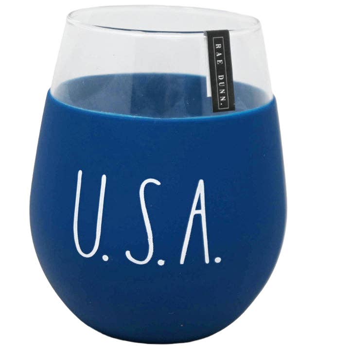 22oz USA WINE GLASS WITH BLUE SILICONE SLEEVE C/P 24 for wholesale by GreatBuy.com