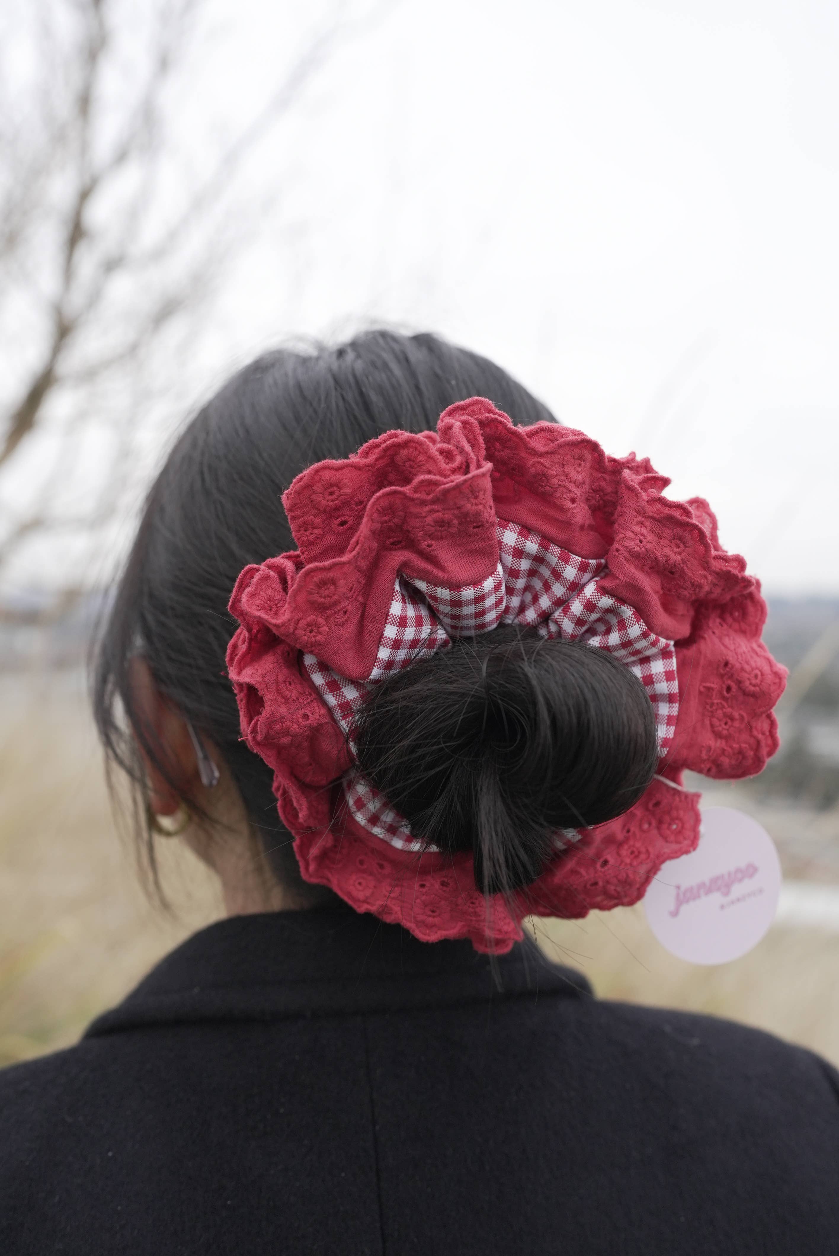 Janzy - Wholesale Scrunchie - Women's - Red Oversized Lace Scrunchie 0