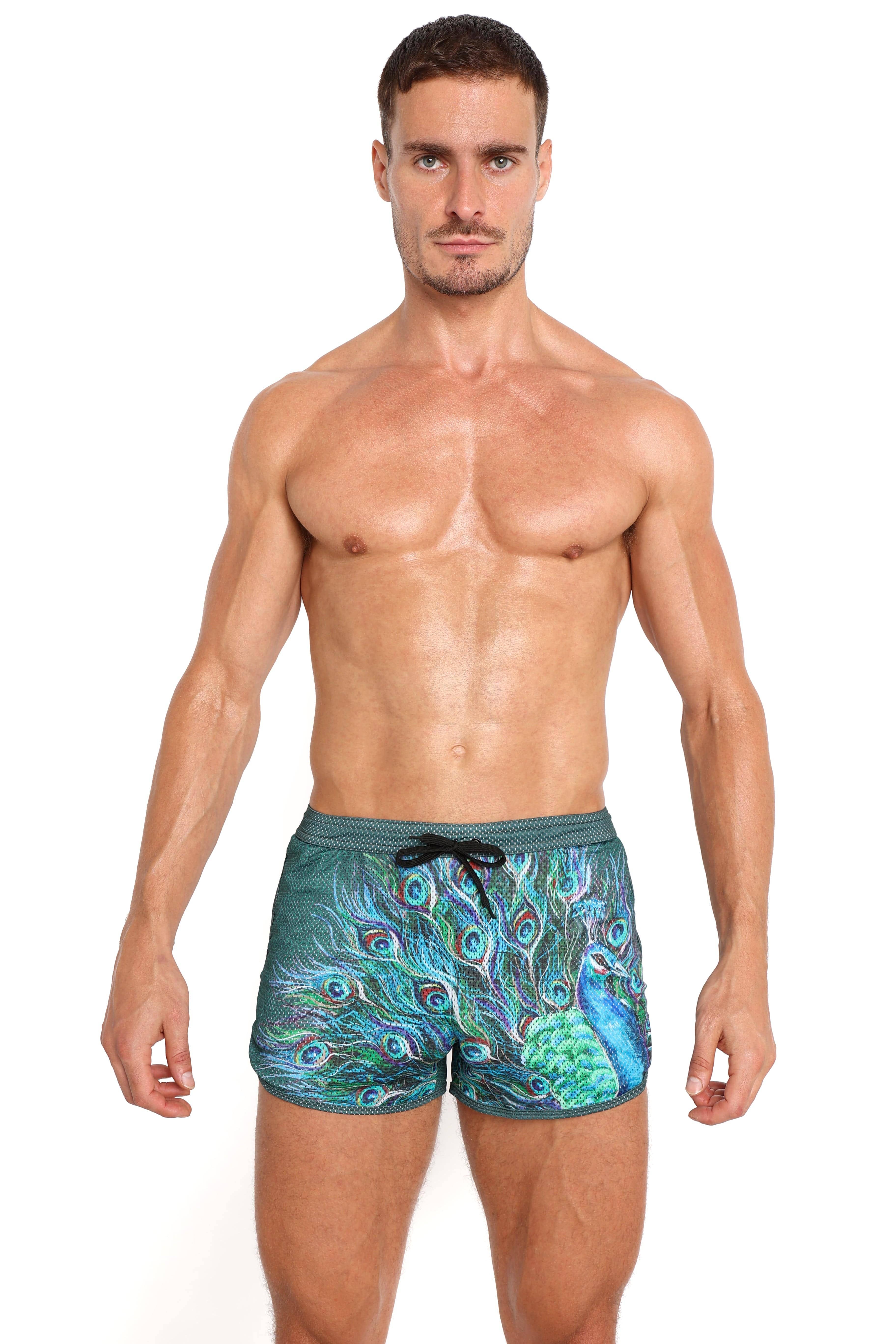 Skull & Bones – Großhandel Badeshorts – Herren – Pfauen-Mesh-Shorts Grün0