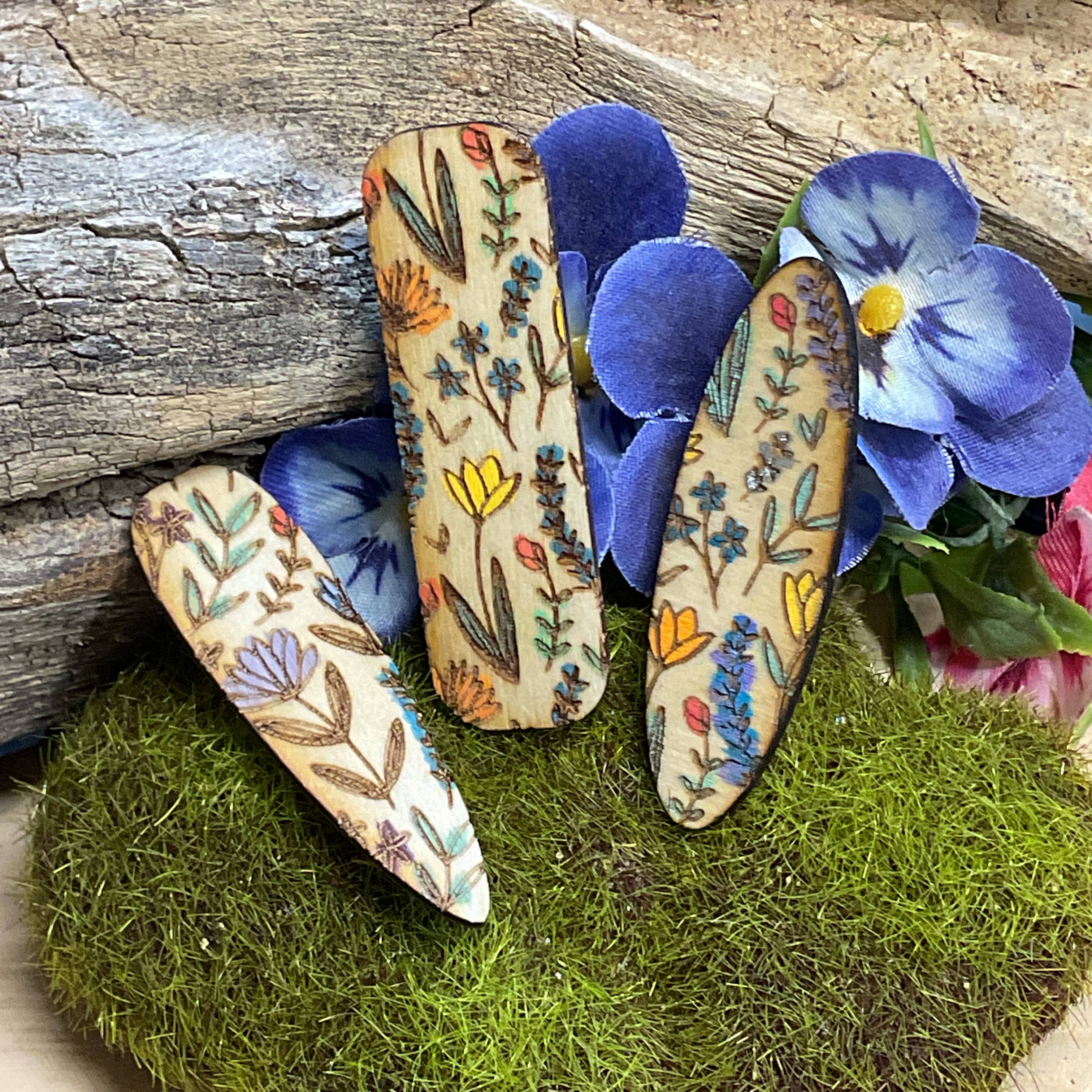 Flower Garden Wooden Alligator Hair Clips in 2-inch long for wholesale by National Parks and Beyond