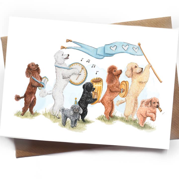 Puddel Fødselsdagsmarchorkester Kort - Hund fejring kort for engroshandel hos Hannah Farrs