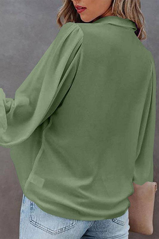 Aria Romance - Wholesale Blouse - Women's - Lantern Sleeve Pleated Collar Shirt14